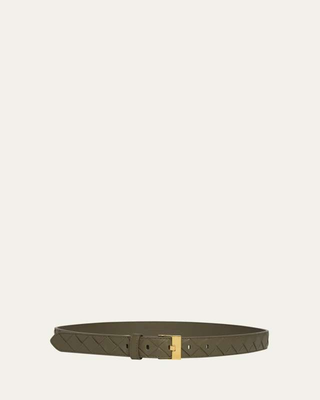 Watch-Buckle Intrecciato Leather Belt